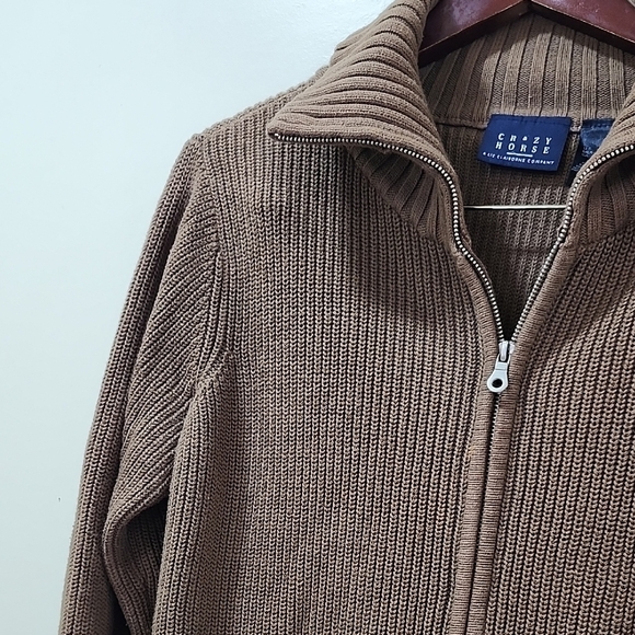 Woven Cozy 100% Cotton Men's Tan Zip-Up Sweater - Picture 7 of 8